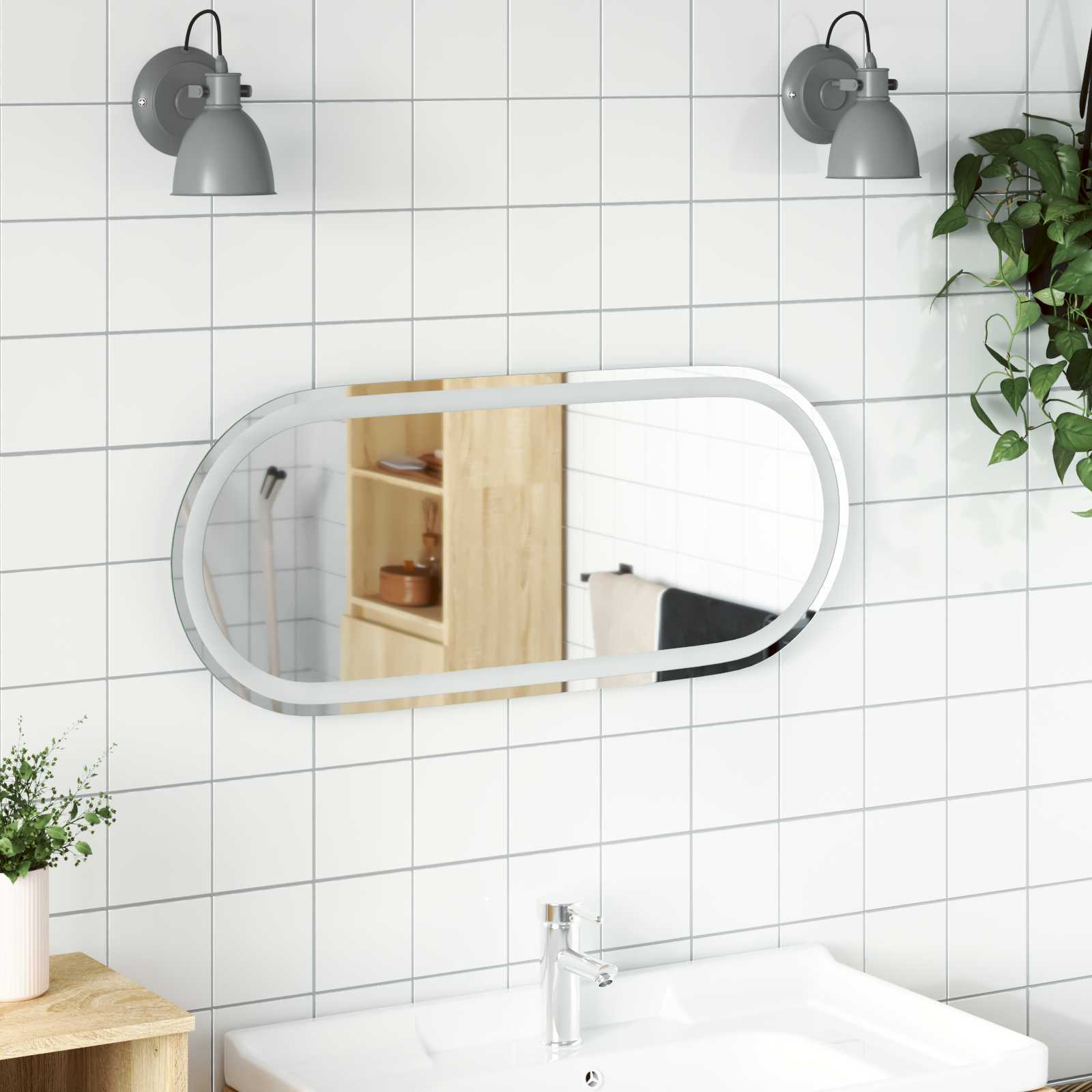 42045853_1.jpg vidaXL Zrkadlo do kúpeľne s LED Priehľadná 80 x 35 cm tvrdené sklo – Obrázok 1