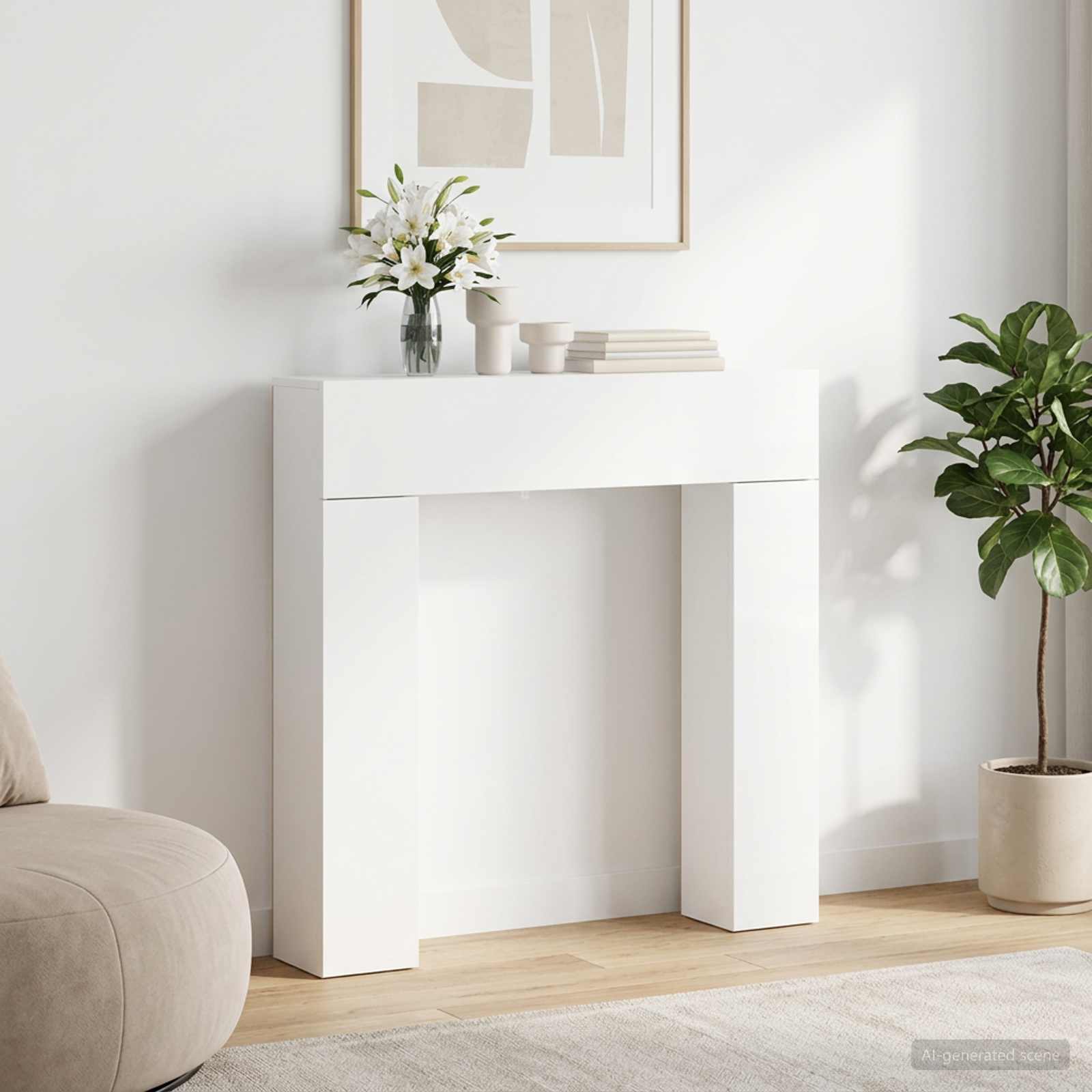 8006598_1.jpg vidaXL Rám krbu Biela 102 x 18 x 100,5 cm Kompozitné drevo – Obrázok 1