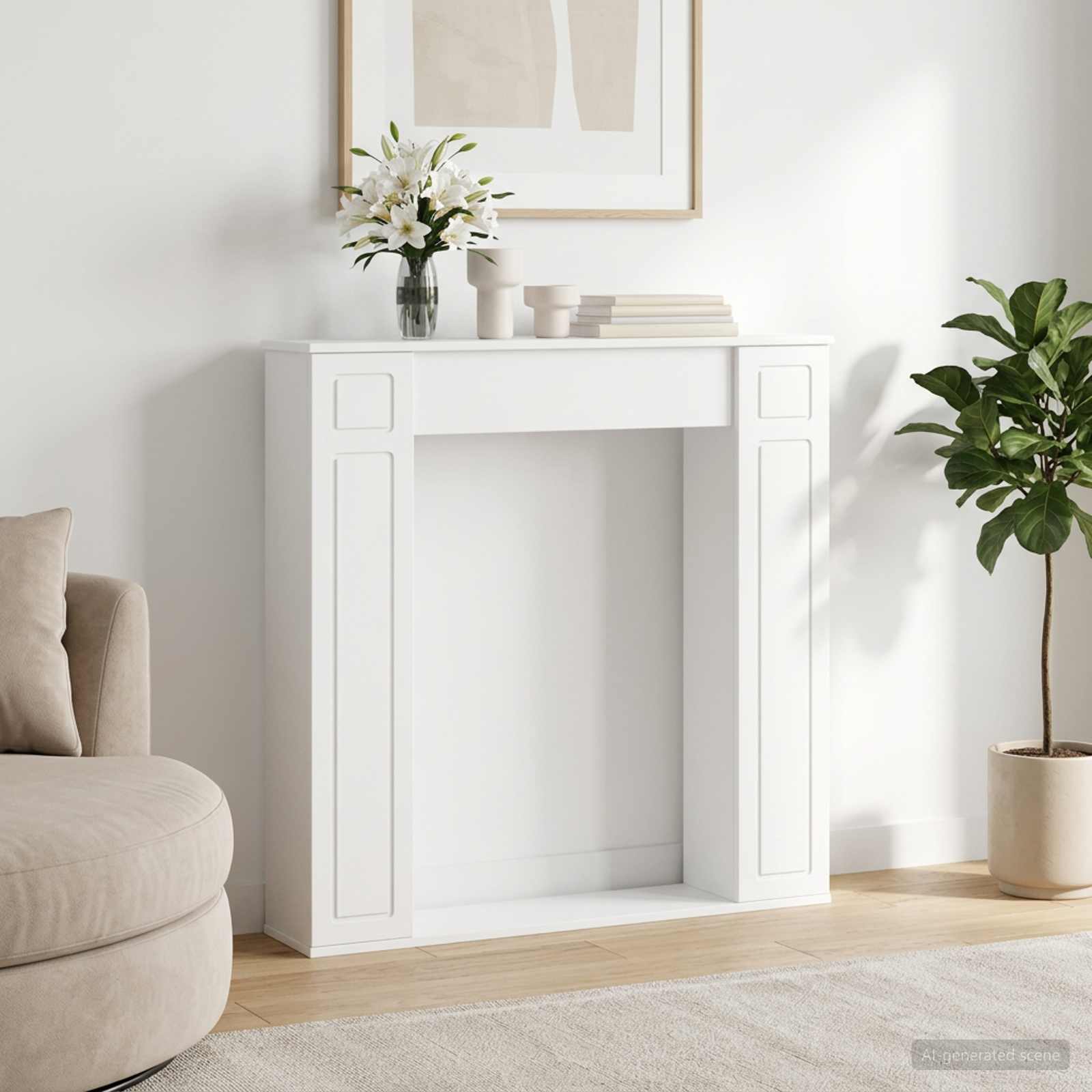 8006615_1.jpg vidaXL Rám krbu Biela 100 x 20 x 100 cm Kompozitné drevo – Obrázok 1