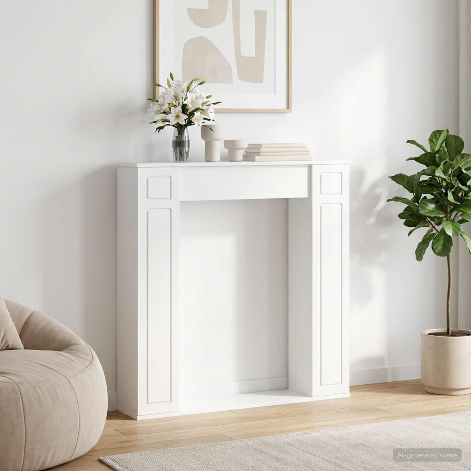 8006619_1.jpg vidaXL Rám krbu Biela s vysokým leskom 100 x 20 x 100 cm – Obrázok 1