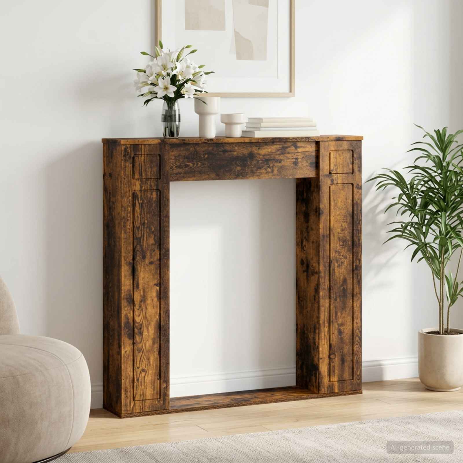 8006620_1.jpg vidaXL Rám krbu Dymový dub 100 x 20 x 100 cm Kompozitné drevo – Obrázok 1