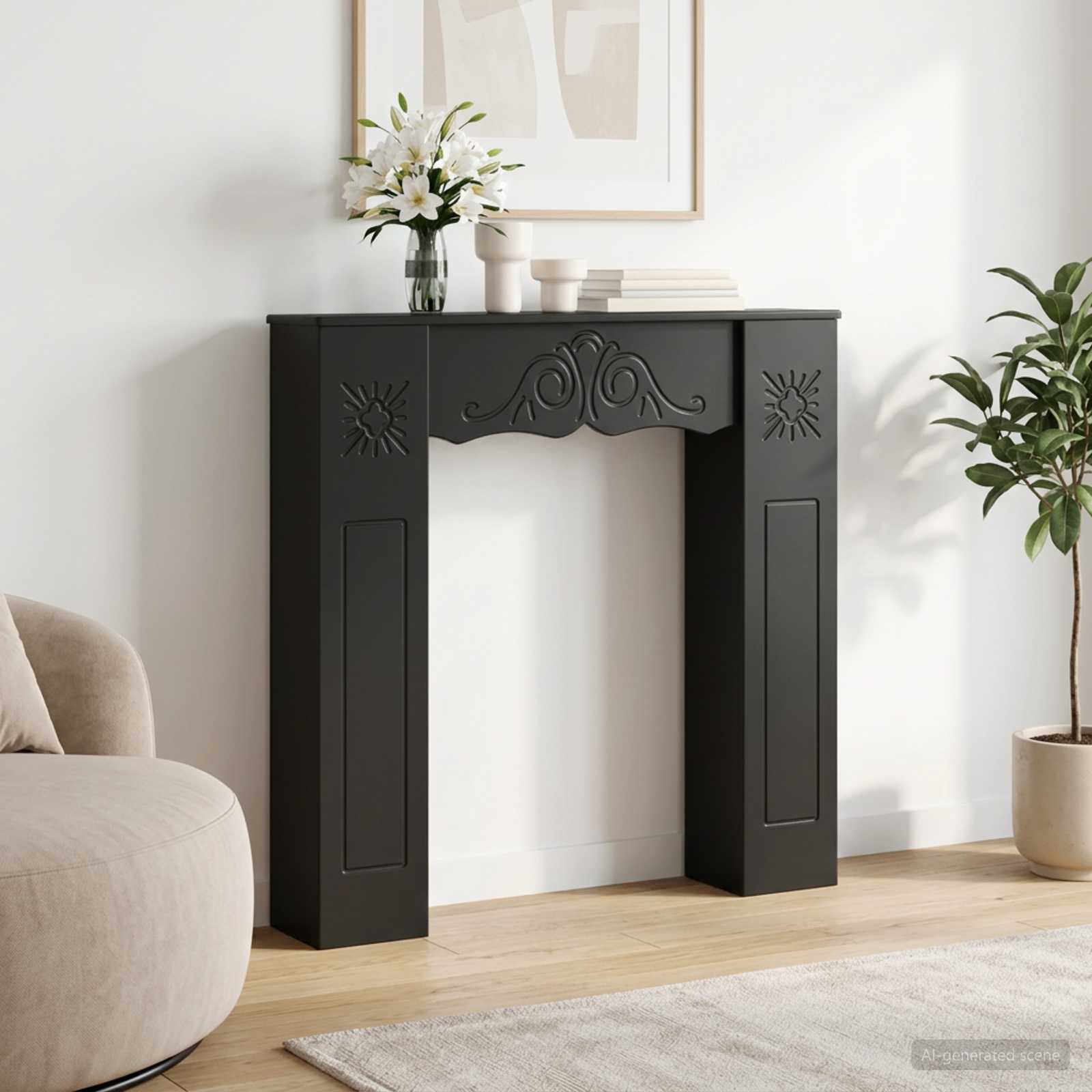 8006634_1.jpg vidaXL Rám krbu Čierna 102 x 20 x 102 cm Kompozitné drevo – Obrázok 1