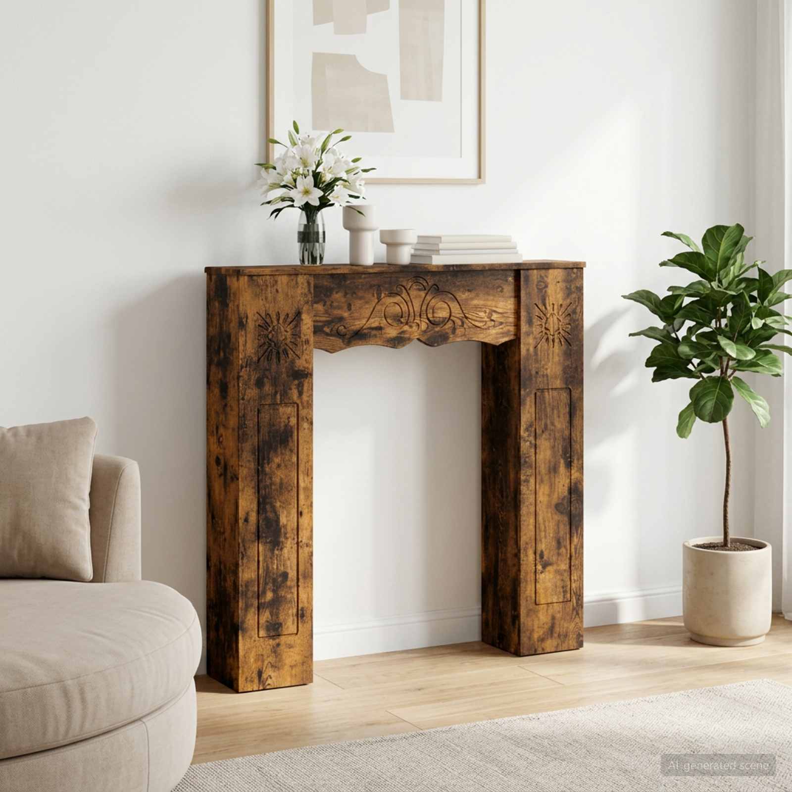 8006638_1.jpg vidaXL Rám krbu Dymový dub 102 x 20 x 102 cm Kompozitné drevo – Obrázok 1