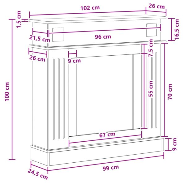 vidaXL Rám krbu Biela 102 x 26 x 100 cm Kompozitné drevo – Obrázok 9