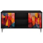 vidaXL TV skrinka HEESCH 102 x 33 x 51 cm Čierny dub Kompozitné drevo – Obrázok 3