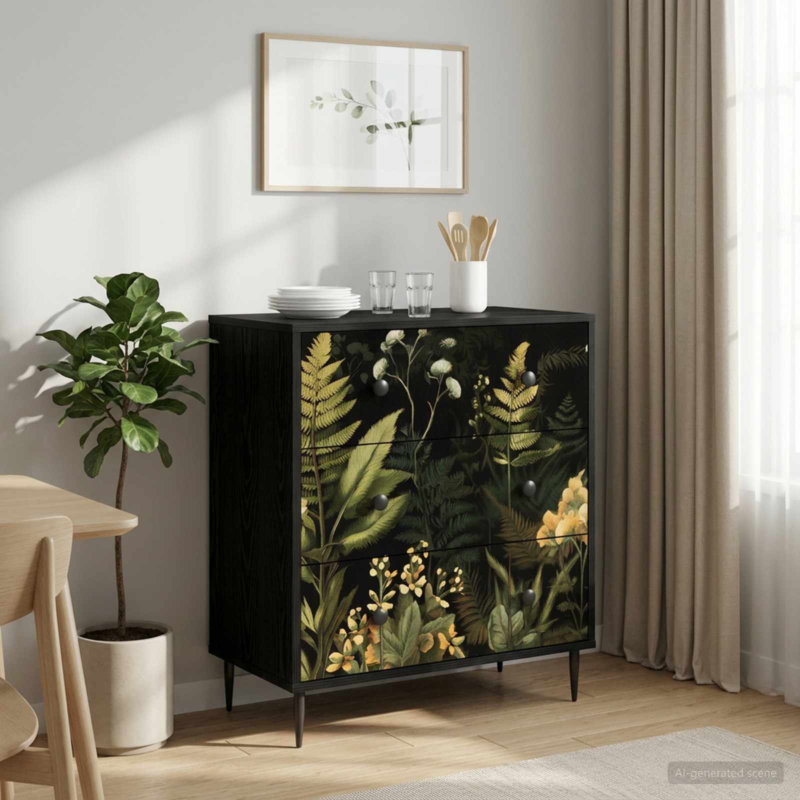 8007369_1.jpg vidaXL Příborník RHENEN Tropický džungľový vzor 66 x 36,5 x 76 cm – Obrázok 1
