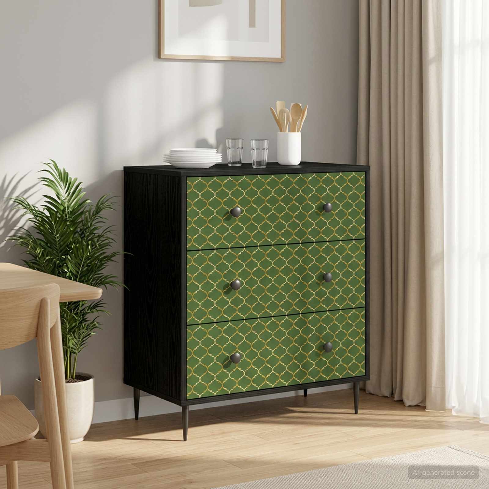 8007371_1.jpg vidaXL Příborník GELEEN Smaragdový geometrický vzor 66 x 36,5 x 76 cm – Obrázok 1