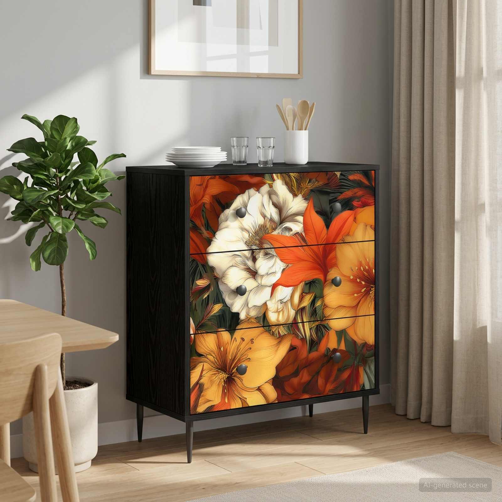 8007375_1.jpg vidaXL Příborník GENNEP tlač ľalie 66 x 36,5 x 76 cm Kompozitné drevo – Obrázok 1