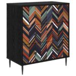 vidaXL Příborník OMMEN Geometrický vzor 66 x 36,5 x 76 cm Čierny dub – Obrázok 2