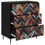 vidaXL Příborník OMMEN Geometrický vzor 66 x 36,5 x 76 cm Čierny dub – Obrázok 3