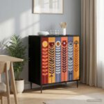 vidaXL Příborník ESSEN Potlač slnečníc 66 x 36,5 x 76 cm Čierny dub