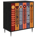 vidaXL Příborník ESSEN Potlač slnečníc 66 x 36,5 x 76 cm Čierny dub – Obrázok 2