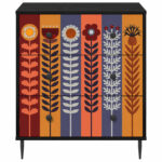vidaXL Příborník ESSEN Potlač slnečníc 66 x 36,5 x 76 cm Čierny dub – Obrázok 4