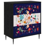 vidaXL Příborník MAINZ Kvetinový vzor 66 x 36,5 x 76 cm Čierny dub