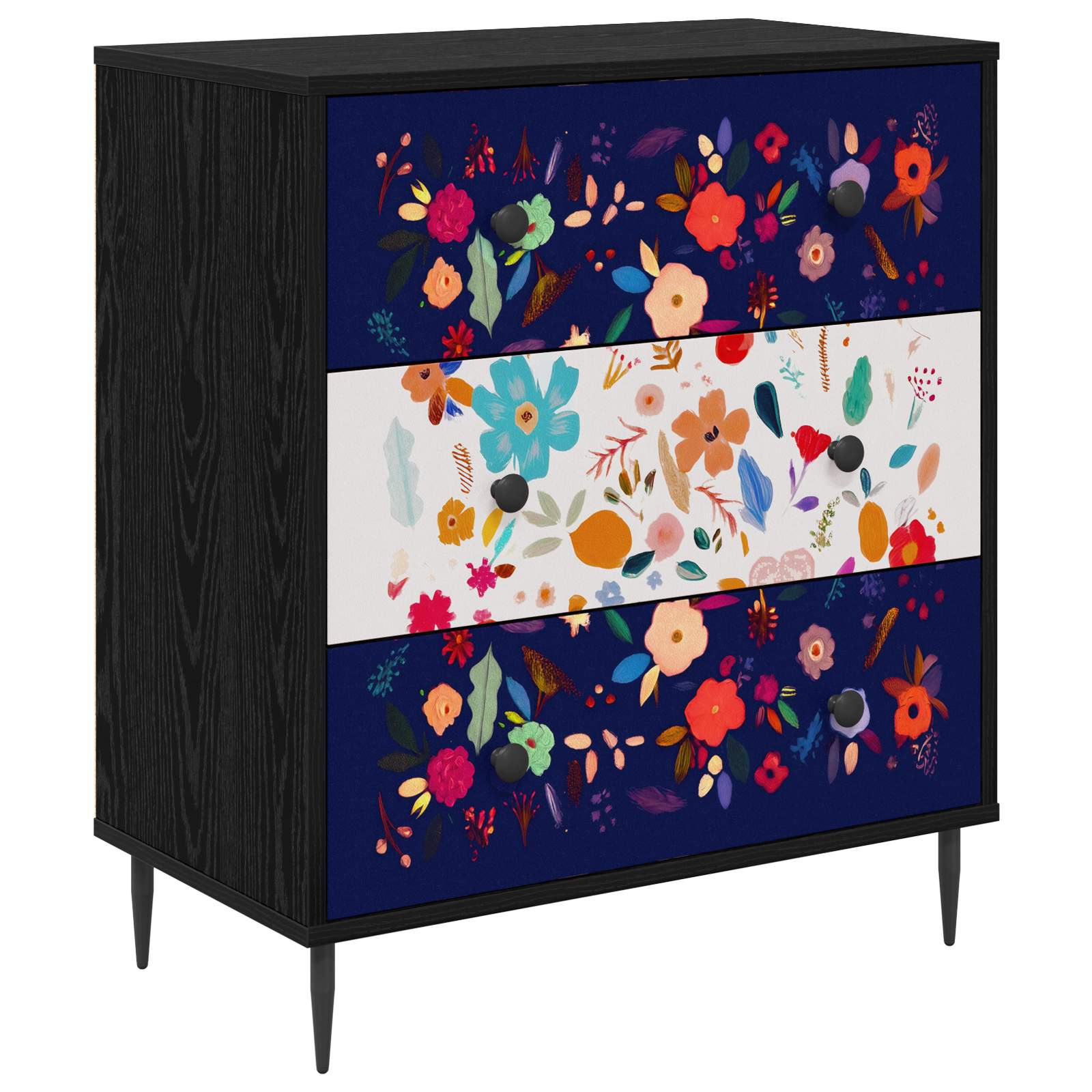 8007384_1.jpg vidaXL Příborník MAINZ Kvetinový vzor 66 x 36,5 x 76 cm Čierny dub – Obrázok 1