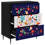 vidaXL Příborník MAINZ Kvetinový vzor 66 x 36,5 x 76 cm Čierny dub – Obrázok 2