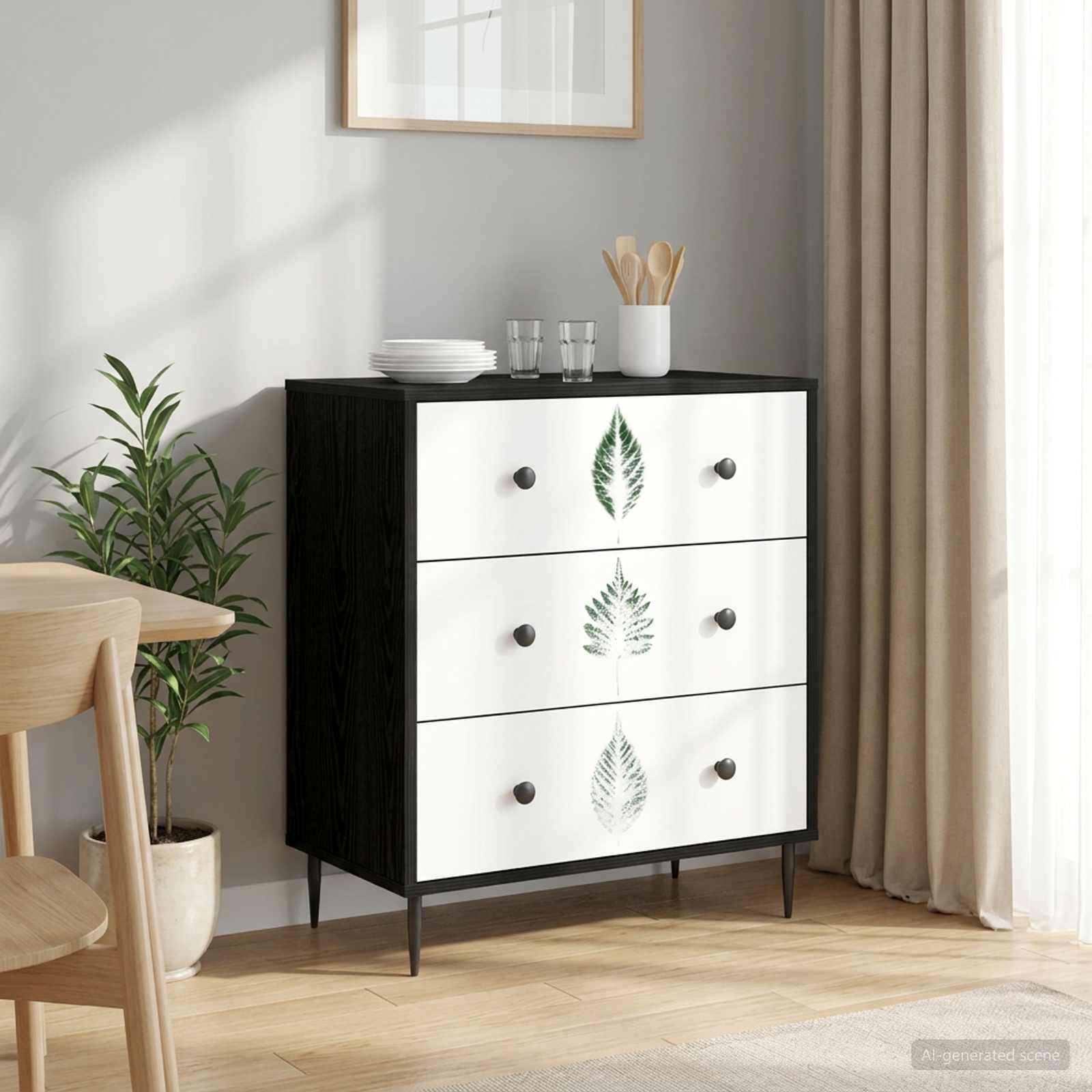8007385_1.jpg vidaXL Příborník HANAU Tlač na zelených listoch 66 x 36,5 x 76 cm – Obrázok 1