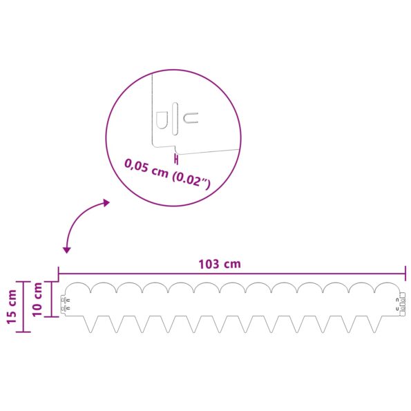 vidaXL Obrubník trávnika 50 pcs 103 x 15 cm Oceľ Antracitová – Obrázok 9