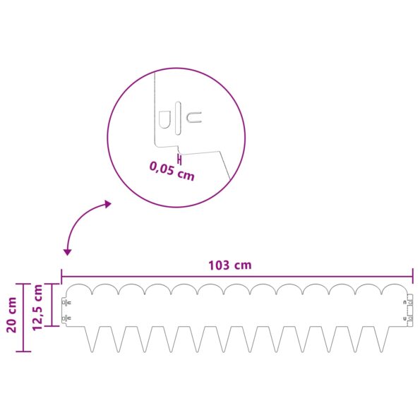 vidaXL Obrubník trávnika 30 pcs 103 x 20 cm Oceľ Antracitová – Obrázok 9