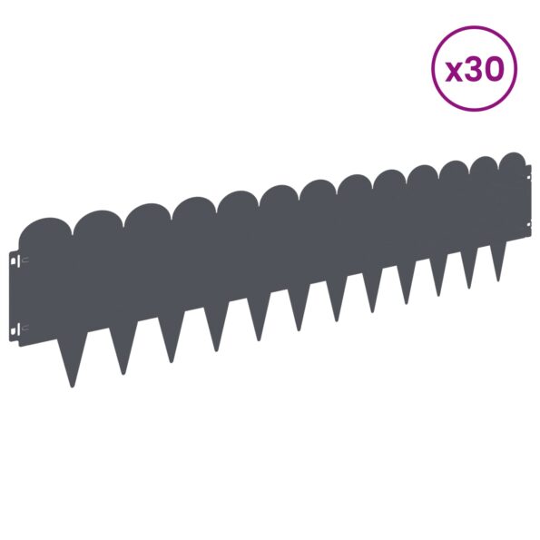 vidaXL Obrubník trávnika 30 pcs 103 x 25 cm Oceľ Antracitová – Obrázok 3