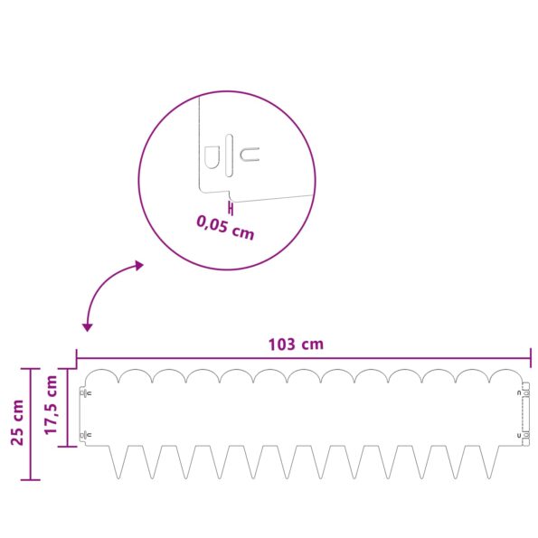vidaXL Obrubník trávnika 30 pcs 103 x 25 cm Oceľ Antracitová – Obrázok 9