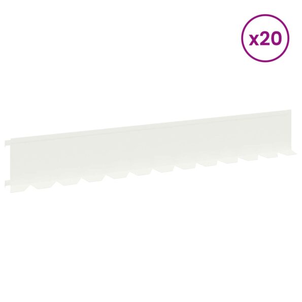 vidaXL Obrubník trávnika 20 pcs 102 x 15 x 4 cm Oceľ Biela – Obrázok 3