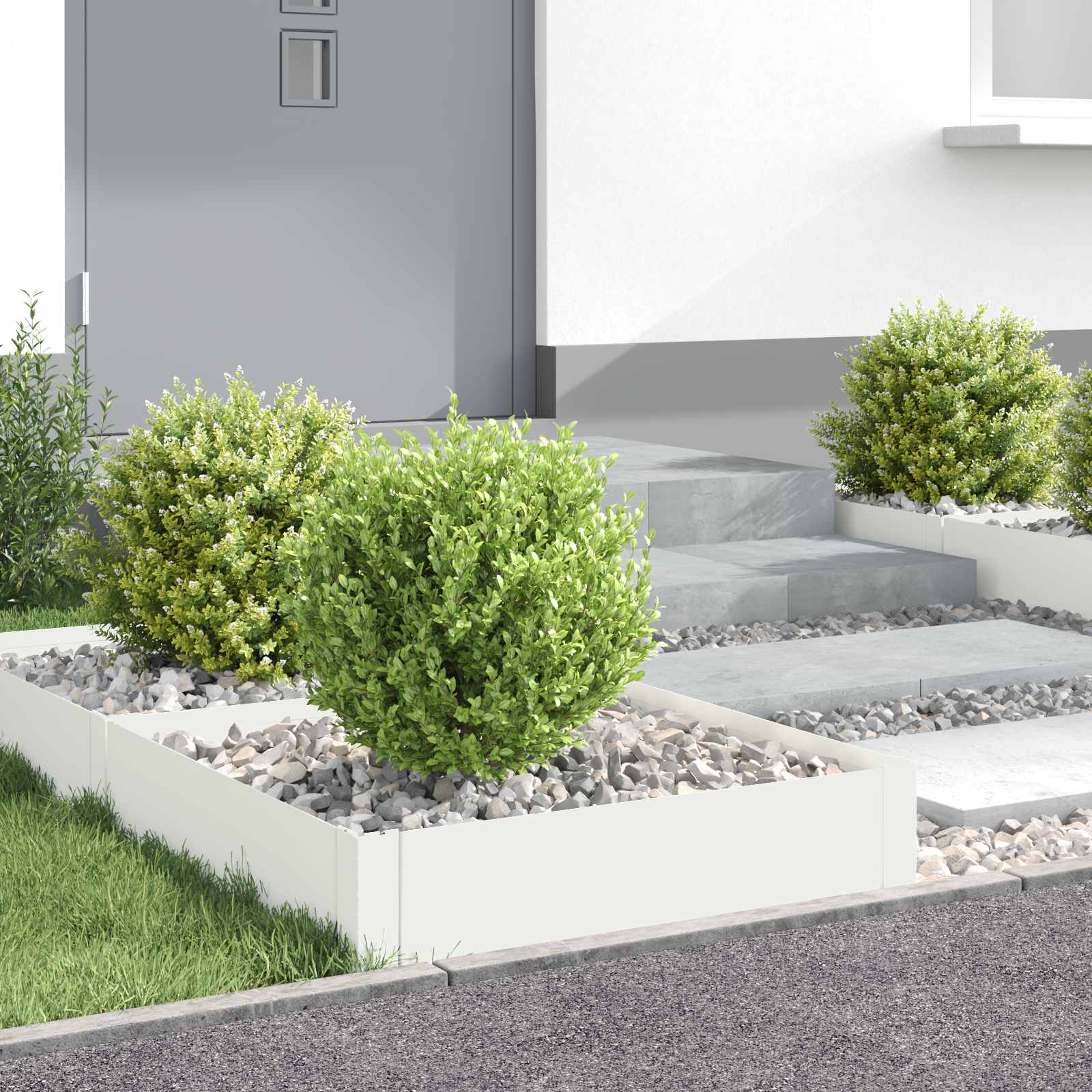 8008906_1.jpg vidaXL Obrubník trávnika 4 ks 60 x 60 x 20 cm Oceľ Biela – Obrázok 1