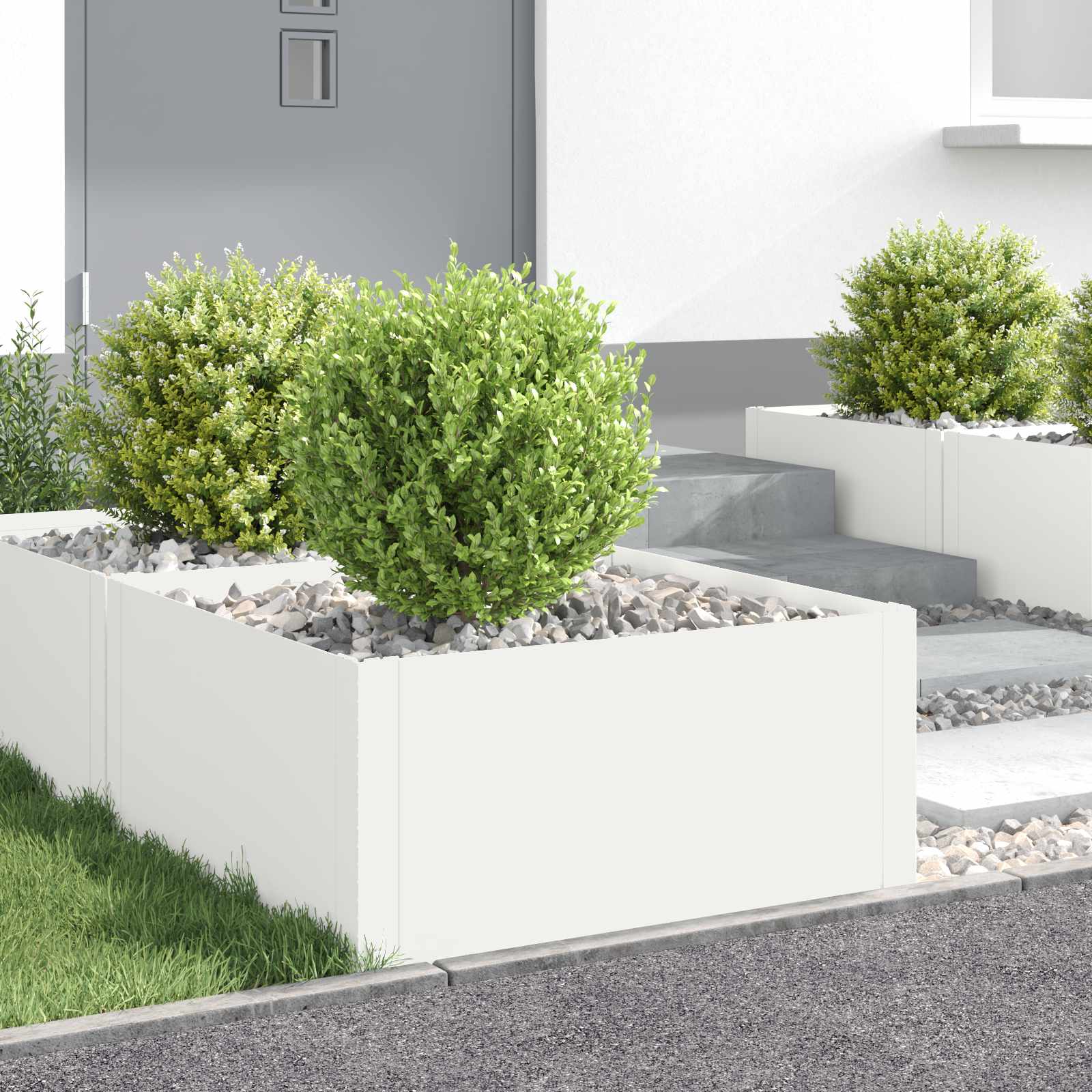 8008920_1.jpg vidaXL Obrubník trávnika 4 ks 60 x 60 x 35 cm Oceľ Biela – Obrázok 1
