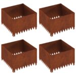 vidaXL Obrubník trávnika 4 pcs 60 x 60 x 35 cm Oceľ Hrdzavý – Obrázok 2