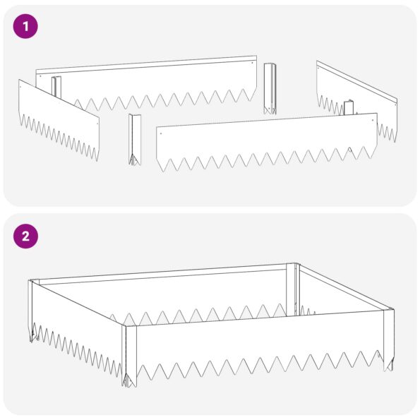 vidaXL Obrubník trávnika 4 ks 100 x 100 x 20 cm Oceľ Biela – Obrázok 8