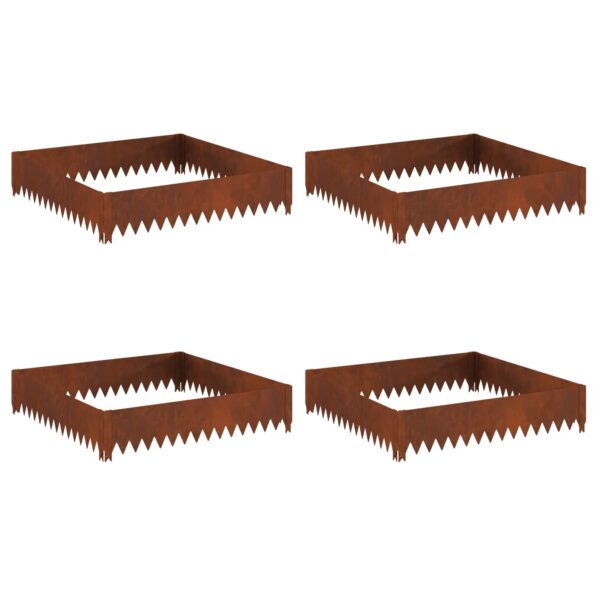 vidaXL Obrubník trávnika 4 pcs 100 x 100 x 20 cm Oceľ Hrdzavý – Obrázok 2