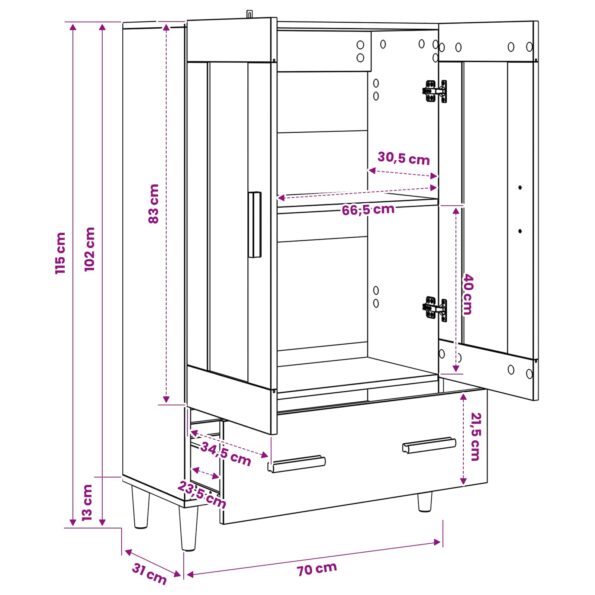 vidaXL Highboard Čierny dub 70 x 31 x 115 cm Kompozitné drevo – Obrázok 5