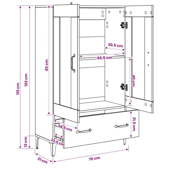 vidaXL Highboard Čierny dub 70 x 31 x 115 cm Kompozitné drevo – Obrázok 5