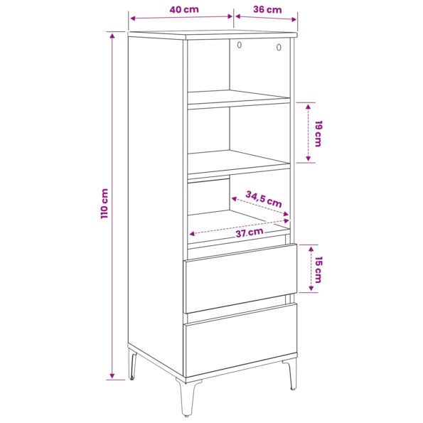 vidaXL Highboard Čierny dub 40 x 36 x 110 cm Kompozitné drevo – Obrázok 5