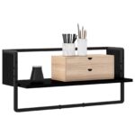 vidaXL Stenná polica Nástenná montáž Čierny dub 65 x 25 x 30 cm kov PB – Obrázok 2