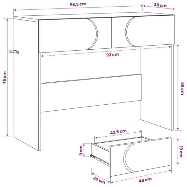 vidaXL Konzolový stôl Biela s vysokým leskom 96,5 x 38 x 75 cm – Obrázok 9