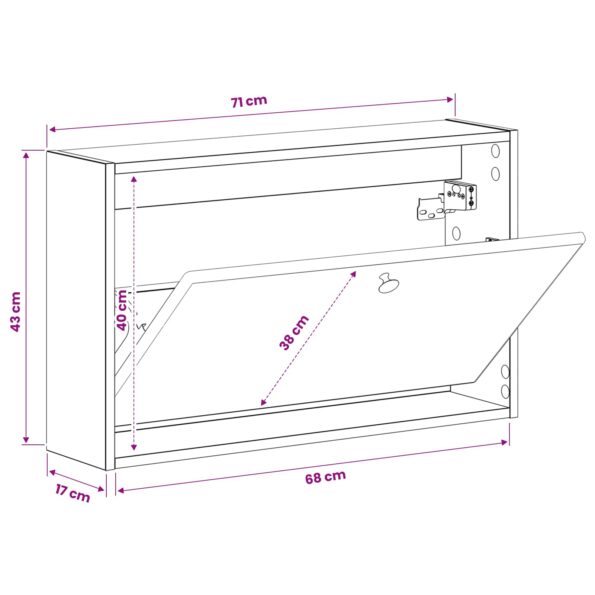 vidaXL Nástenný botník BREDA 71 x 17 x 43 cm Kompozitné drevo – Obrázok 8