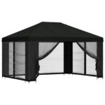 vidaXL Altánok so stenami 4 × 3 m Čierna Polyester a oceľ 190 gsm – Obrázok 2