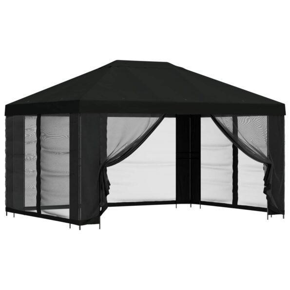 vidaXL Altánok so stenami 4 × 3 m Čierna Polyester a oceľ 190 gsm – Obrázok 2