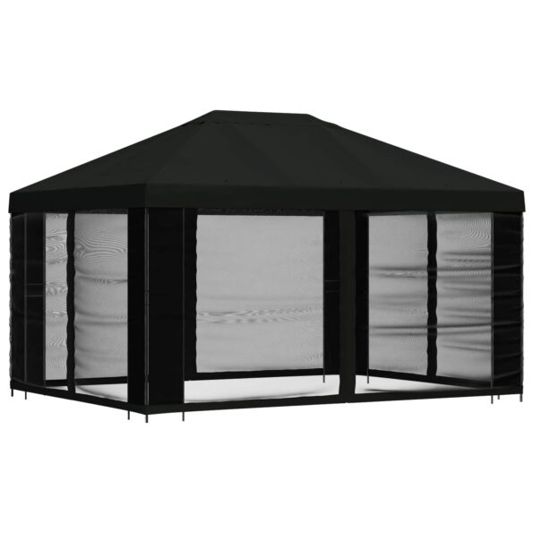 vidaXL Altánok so stenami 4 × 3 m Čierna Polyester a oceľ 190 gsm – Obrázok 3