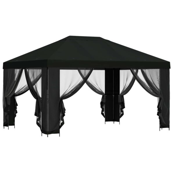 vidaXL Altánok so stenami 4 × 3 m Čierna Polyester a oceľ 190 gsm – Obrázok 4