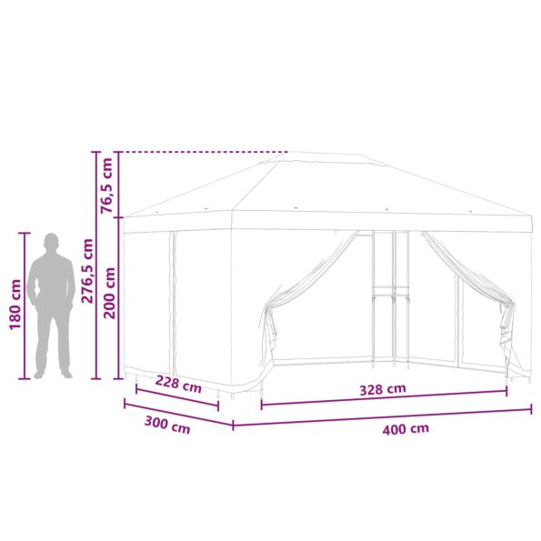 vidaXL Altánok so stenami 4 × 3 m Čierna Polyester a oceľ 190 gsm – Obrázok 9