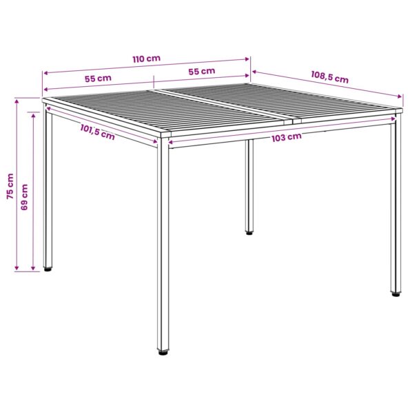 vidaXL Záhradný jedálenský stôl Prírodná a kávová 110 x 108,5 x 75 cm – Obrázok 7
