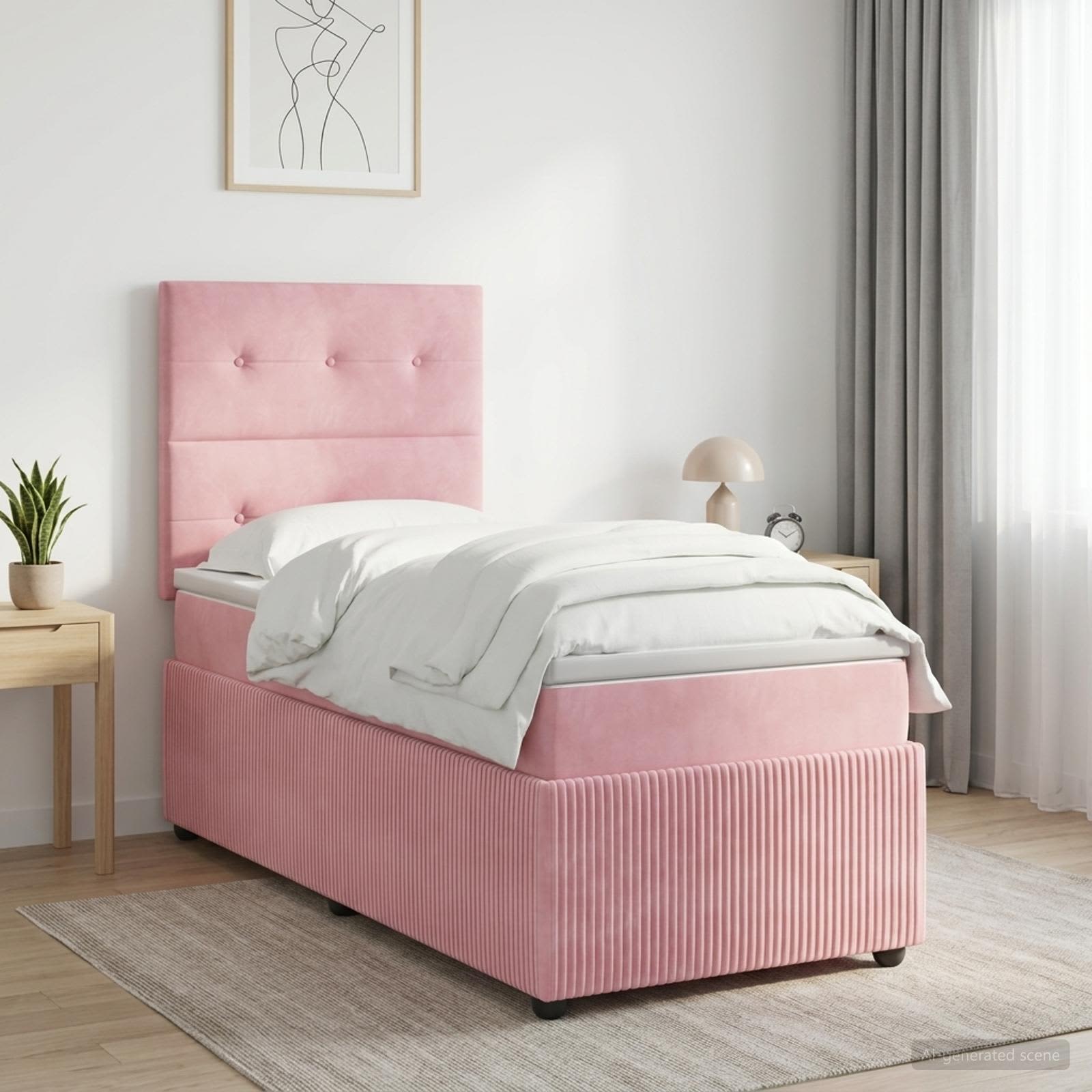 3454516_1.jpg vidaXL Posteľ boxspring s matracom Ružová 90 x 190 cm Zamat – Obrázok 1