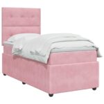 vidaXL Posteľ boxspring s matracom Ružová 90 x 190 cm Zamat – Obrázok 2