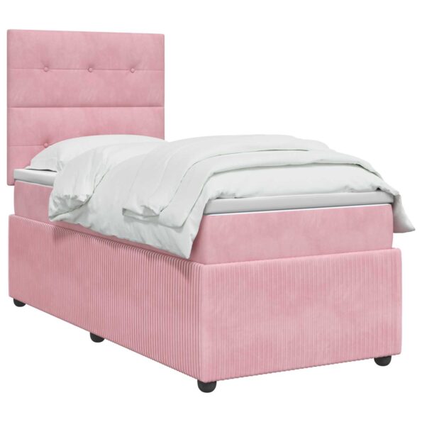 vidaXL Posteľ boxspring s matracom Ružová 90 x 190 cm Zamat – Obrázok 2