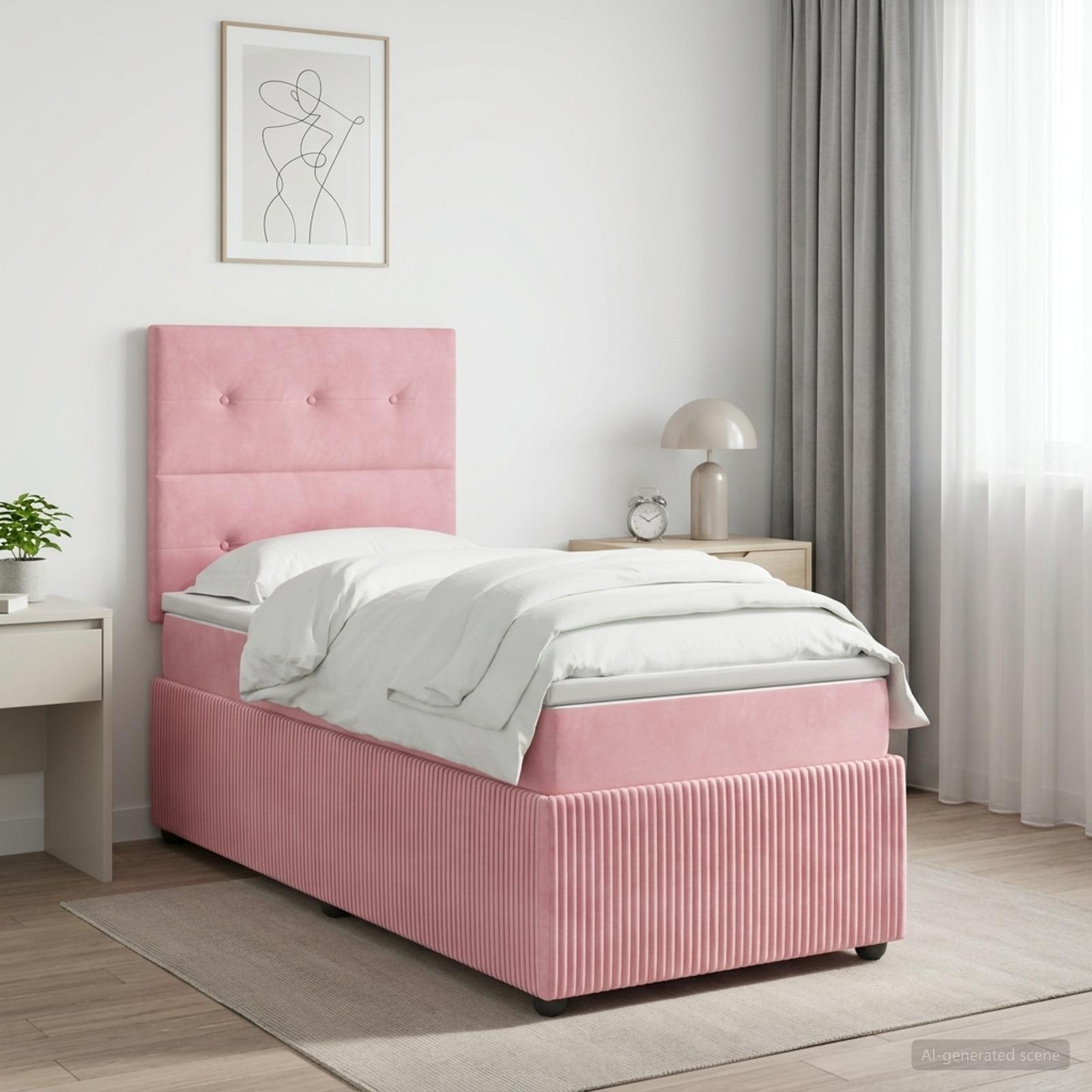 3455980_1.jpg vidaXL LED boxspring posteľ s matracom Ružová 90 x 190 cm Zamat – Obrázok 1