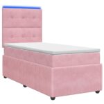 vidaXL LED boxspring posteľ s matracom Ružová 90 x 190 cm Zamat – Obrázok 2