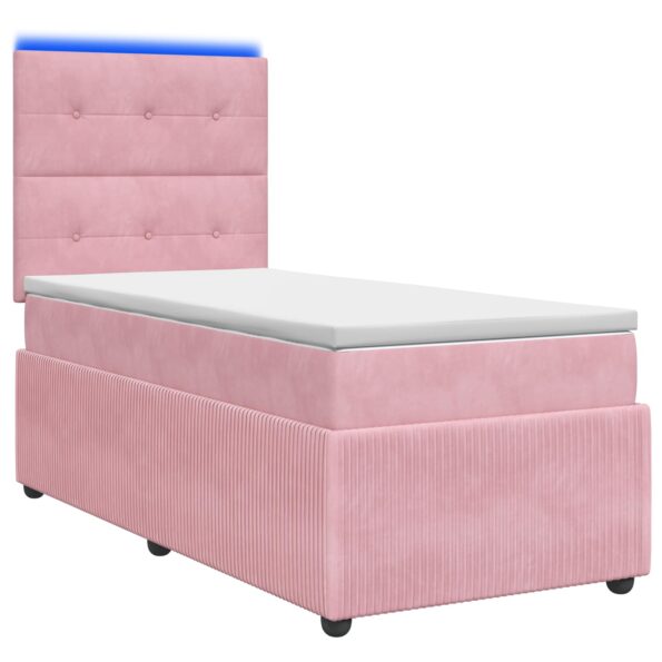 vidaXL LED boxspring posteľ s matracom Ružová 90 x 190 cm Zamat – Obrázok 2