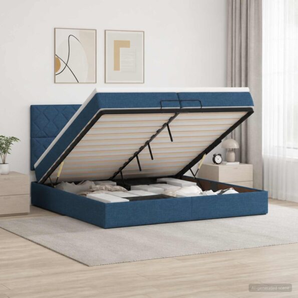 vidaXL Polohovací postel s matrací Modrá 200 x 200 cm Látka – Obrázok 12